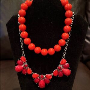 New York & Company Red Beaded Necklace Set